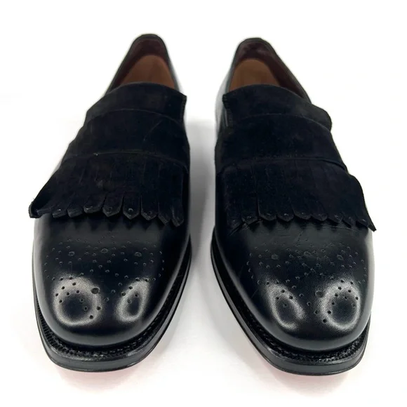 Salvatore Ferragamo Saturn Wingtip Fringe Black Leather Loafers US 7.5 - EU 41.5